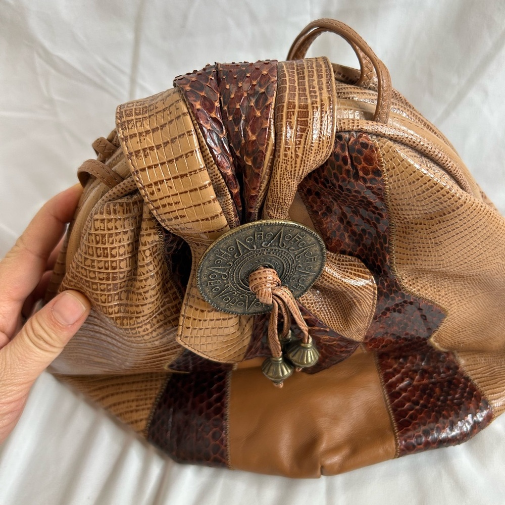 Vintage Sharif Drawstring Leather Patchwork Boho … - image 4